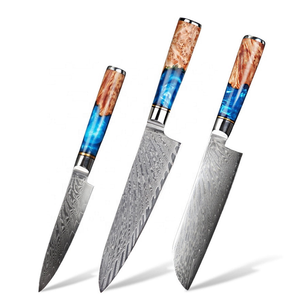 Tengoku 10-Piece Stainless Steel Chef Knife set, Blue Resin Handle