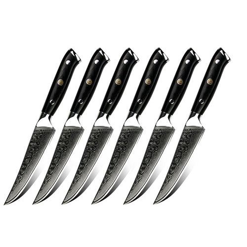 Damascus Cutlery】6 Piece 5 Damascus Steel Steak Knives Non